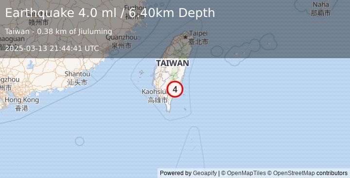 Earthquake TAIWAN REGION (4.0 ml) (2025-03-13 21:44:41 UTC)