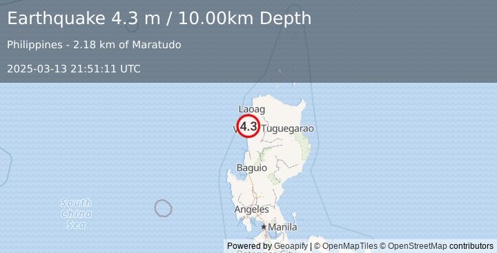 Earthquake LUZON, PHILIPPINES (4.3 m) (2025-03-13 21:51:11 UTC)