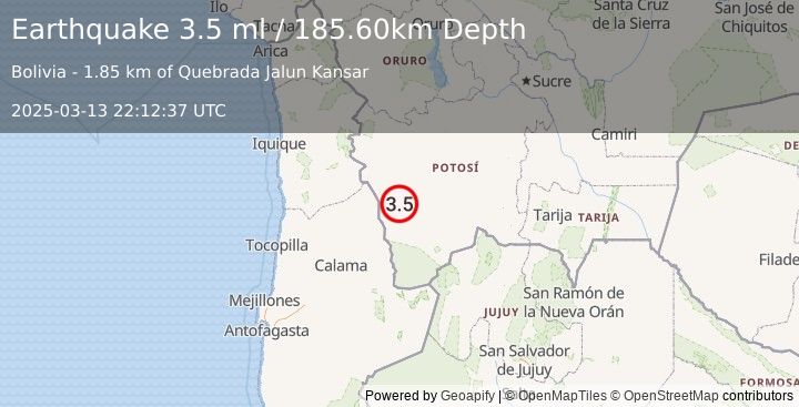 Earthquake POTOSI, BOLIVIA (3.5 ml) (2025-03-13 22:12:37 UTC)