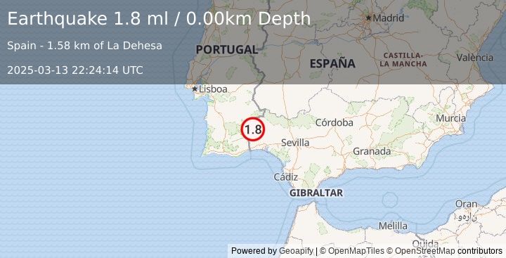 Earthquake PORTUGAL (1.8 ml) (2025-03-13 22:24:14 UTC)