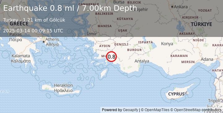 Earthquake WESTERN TURKEY (0.8 ml) (2025-03-14 00:09:15 UTC)