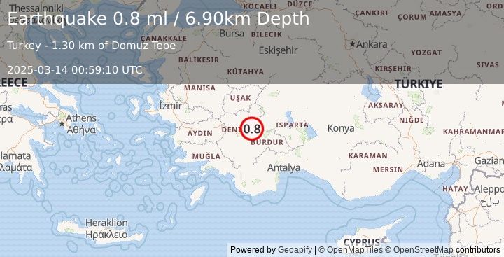 Earthquake WESTERN TURKEY (0.8 ml) (2025-03-14 00:59:10 UTC)