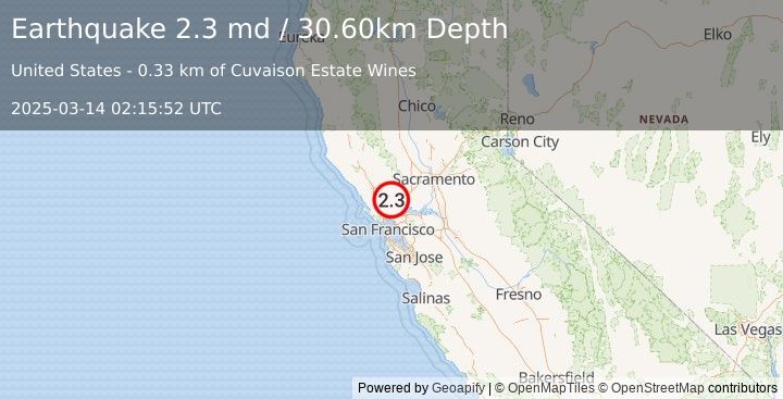 Earthquake NORTHERN CALIFORNIA (2.3 md) (2025-03-14 02:15:52 UTC)