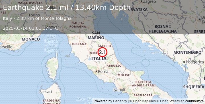 Earthquake CENTRAL ITALY (2.1 ml) (2025-03-14 03:01:17 UTC)