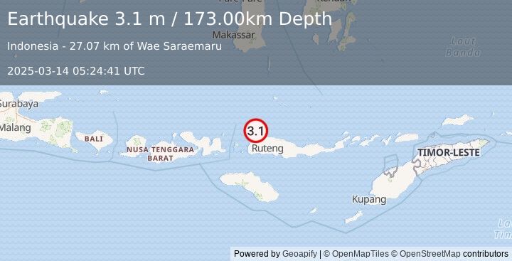 Earthquake FLORES REGION, INDONESIA (3.1 m) (2025-03-14 05:24:41 UTC)