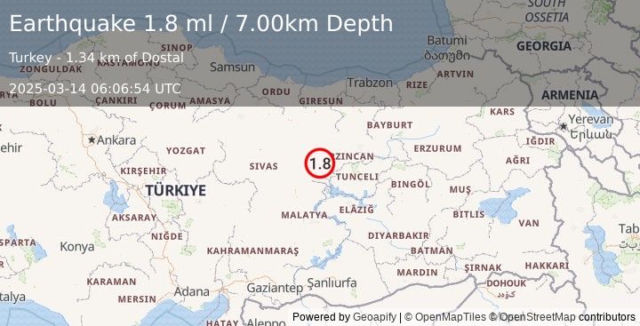 Earthquake EASTERN TURKEY (1.8 ml) (2025-03-14 06:06:54 UTC)