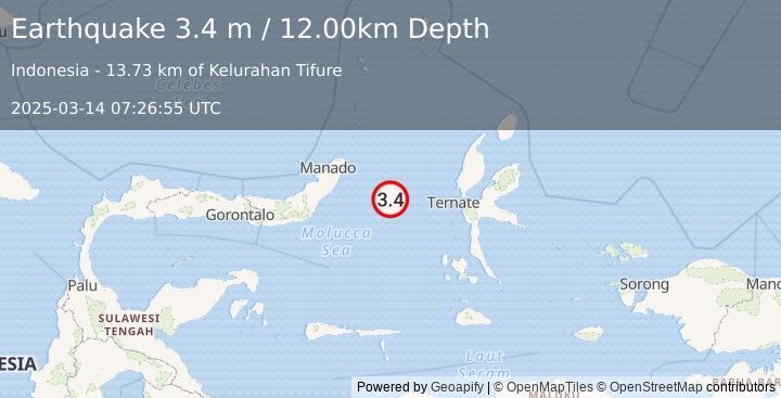 Earthquake MOLUCCA SEA (3.4 m) (2025-03-14 07:26:55 UTC)