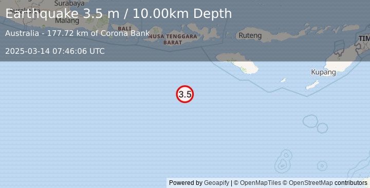 Earthquake SOUTH OF SUMBAWA, INDONESIA (3.5 m) (2025-03-14 07:46:06 UTC)