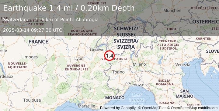 Earthquake NORTHERN ITALY (1.4 ml) (2025-03-14 09:27:30 UTC)