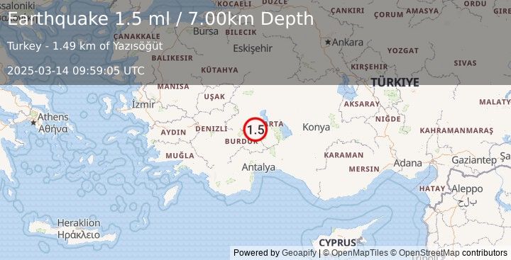 Earthquake WESTERN TURKEY (1.5 ml) (2025-03-14 09:59:05 UTC)