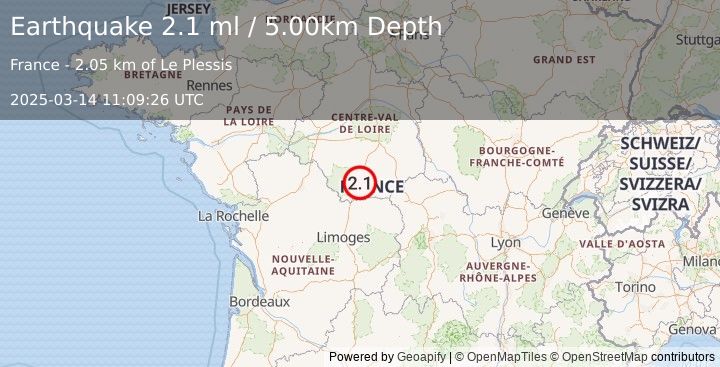 Earthquake FRANCE (2.1 ml) (2025-03-14 11:09:26 UTC)