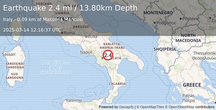 Earthquake SOUTHERN ITALY (2.4 ml) (2025-03-14 12:16:37 UTC)