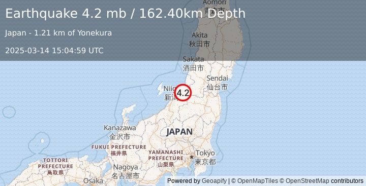 Earthquake EASTERN HONSHU, JAPAN (4.2 mb) (2025-03-14 15:04:59 UTC)