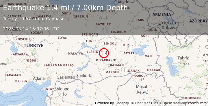 Earthquake EASTERN TURKEY (1.4 ml) (2025-03-14 15:07:06 UTC)