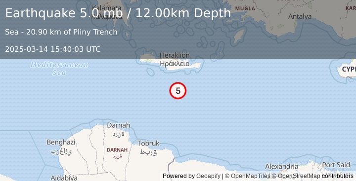 Earthquake CRETE, GREECE (4.8 m) (2025-03-14 15:40:03 UTC)