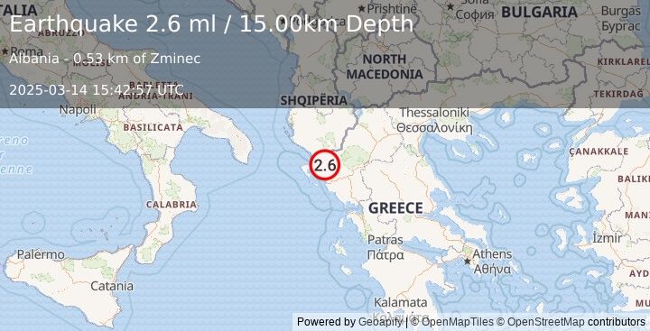 Earthquake ALBANIA (2.6 ml) (2025-03-14 15:42:57 UTC)