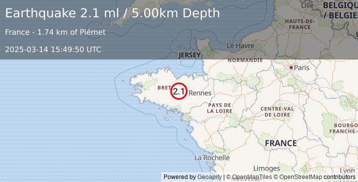 Earthquake FRANCE (2.1 ml) (2025-03-14 15:49:50 UTC)