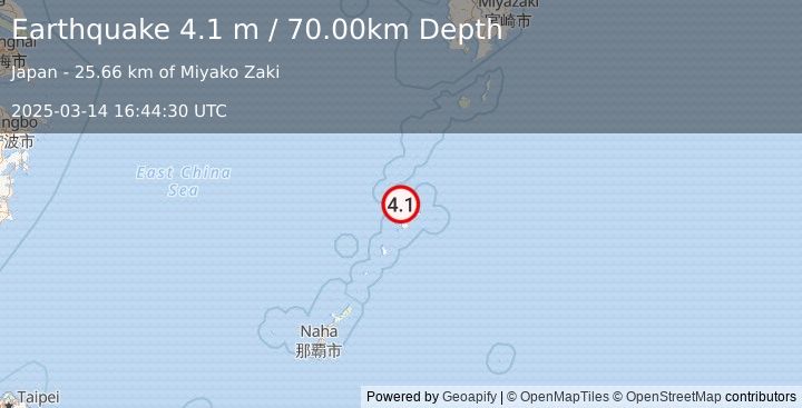 Earthquake RYUKYU ISLANDS, JAPAN (4.1 m) (2025-03-14 16:44:30 UTC)