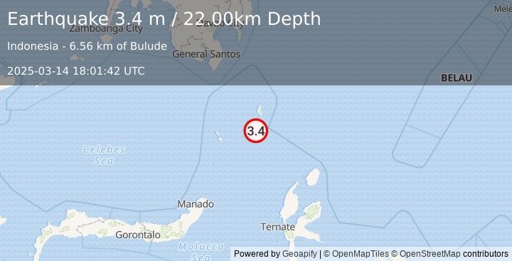 Earthquake KEPULAUAN TALAUD, INDONESIA (3.4 m) (2025-03-14 18:01:42 UTC)