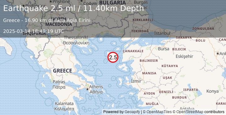 Earthquake AEGEAN SEA (2.5 ml) (2025-03-14 18:49:19 UTC)