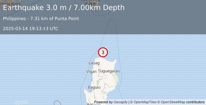 Earthquake LUZON, PHILIPPINES (3.0 m) (2025-03-14 19:13:13 UTC)