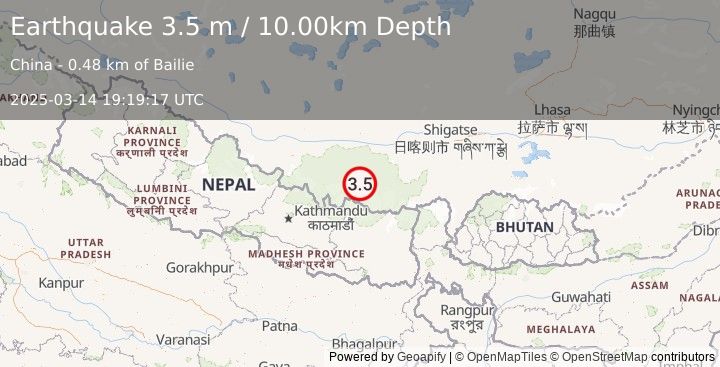 Earthquake WESTERN XIZANG (3.5 m) (2025-03-14 19:19:17 UTC)