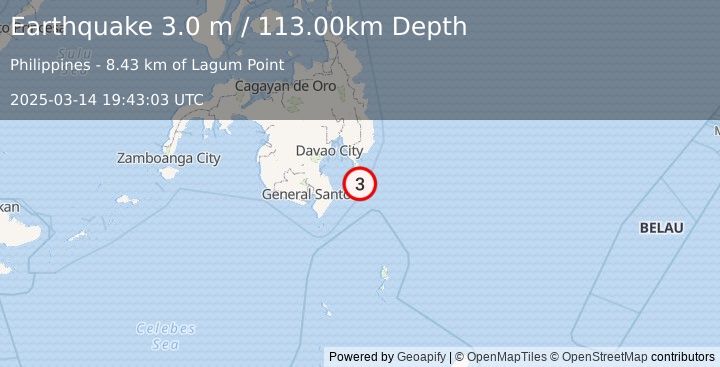 Earthquake MINDANAO, PHILIPPINES (3.0 m) (2025-03-14 19:43:03 UTC)