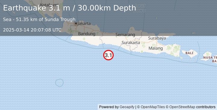 Earthquake JAVA, INDONESIA (3.1 m) (2025-03-14 20:07:08 UTC)