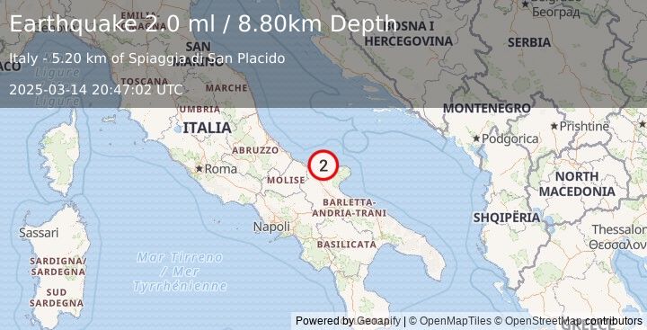 Earthquake SOUTHERN ITALY (2.0 ml) (2025-03-14 20:47:02 UTC)