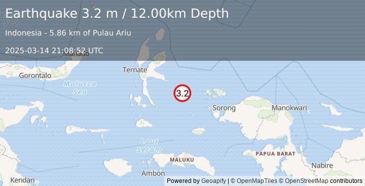 Earthquake HALMAHERA, INDONESIA (3.2 m) (2025-03-14 21:08:52 UTC)