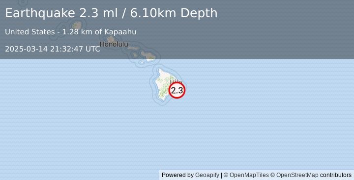 Earthquake ISLAND OF HAWAII, HAWAII (2.3 ml) (2025-03-14 21:32:47 UTC)