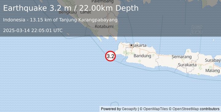 Earthquake SUNDA STRAIT, INDONESIA (3.2 m) (2025-03-14 22:05:01 UTC)