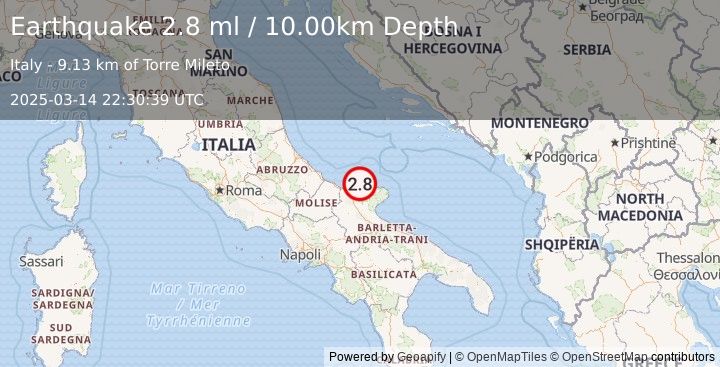 Earthquake ADRIATIC SEA (2.8 ml) (2025-03-14 22:30:39 UTC)