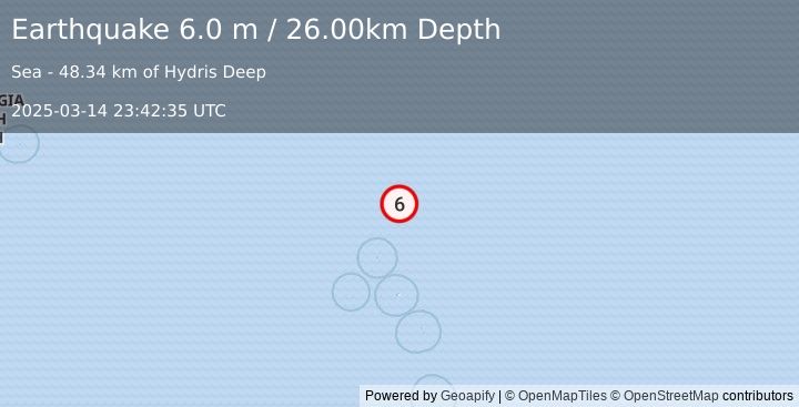 Earthquake SOUTH SANDWICH ISLANDS REGION (6.0 mb) (2025-03-14 23:42:35 UTC)