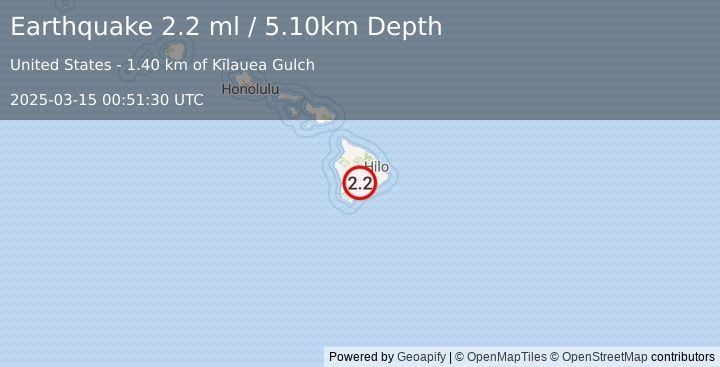 Earthquake ISLAND OF HAWAII, HAWAII (2.2 ml) (2025-03-15 00:51:30 UTC)