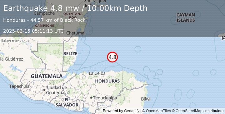 Earthquake NORTH OF HONDURAS (4.8 mw) (2025-03-15 05:11:13 UTC)