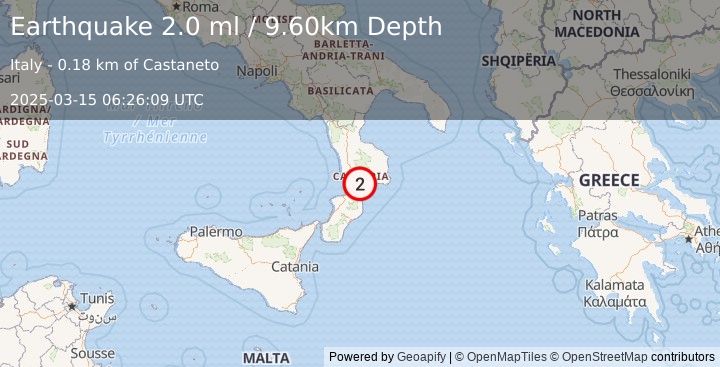 Earthquake SOUTHERN ITALY (2.0 ml) (2025-03-15 06:26:09 UTC)