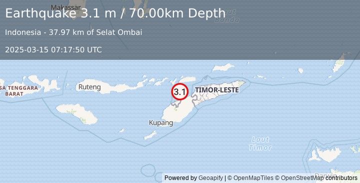 Earthquake KEPULAUAN ALOR, INDONESIA (3.1 m) (2025-03-15 07:17:50 UTC)