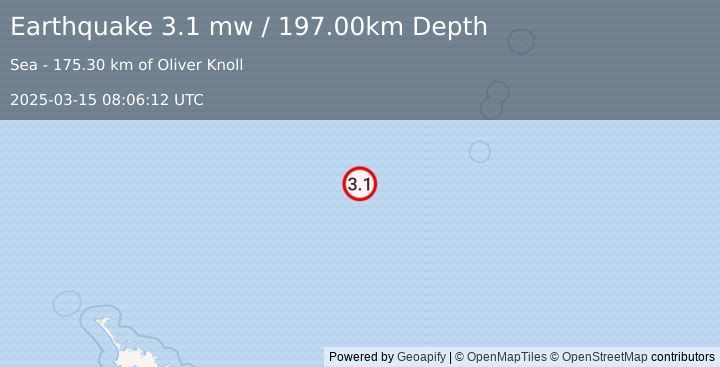 Earthquake KERMADEC ISLANDS REGION (3.1 mw) (2025-03-15 08:06:12 UTC)