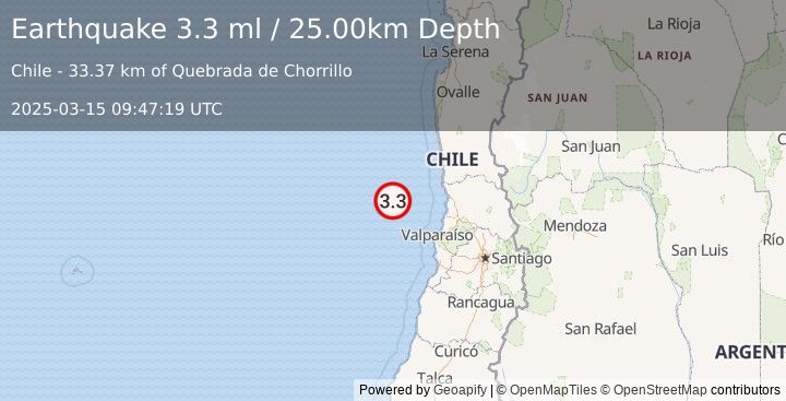 Earthquake OFFSHORE VALPARAISO, CHILE (3.3 ml) (2025-03-15 09:47:19 UTC)