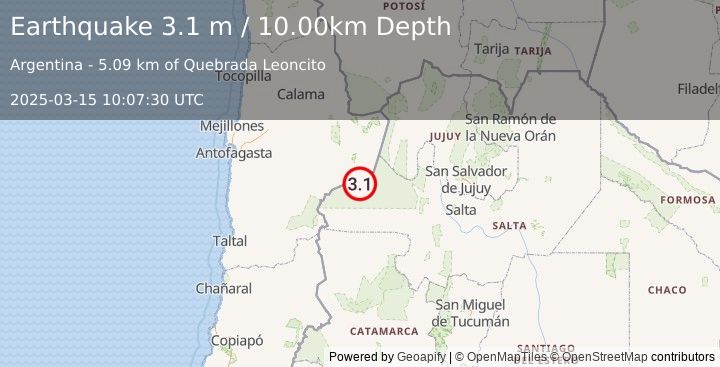 Earthquake SALTA, ARGENTINA (3.1 m) (2025-03-15 10:07:30 UTC)