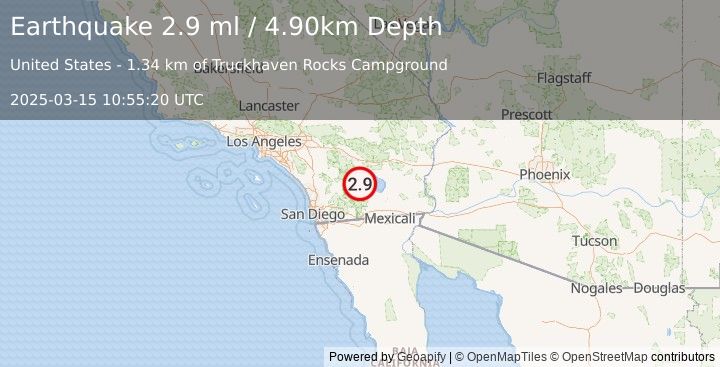 Earthquake SOUTHERN CALIFORNIA (2.9 ml) (2025-03-15 10:55:20 UTC)