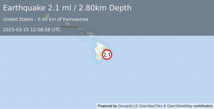 Earthquake ISLAND OF HAWAII, HAWAII (2.1 ml) (2025-03-15 12:08:58 UTC)