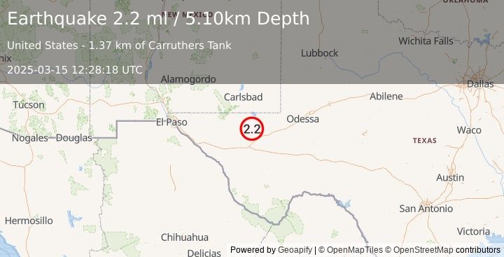 Earthquake WESTERN TEXAS (2.2 ml) (2025-03-15 12:28:18 UTC)