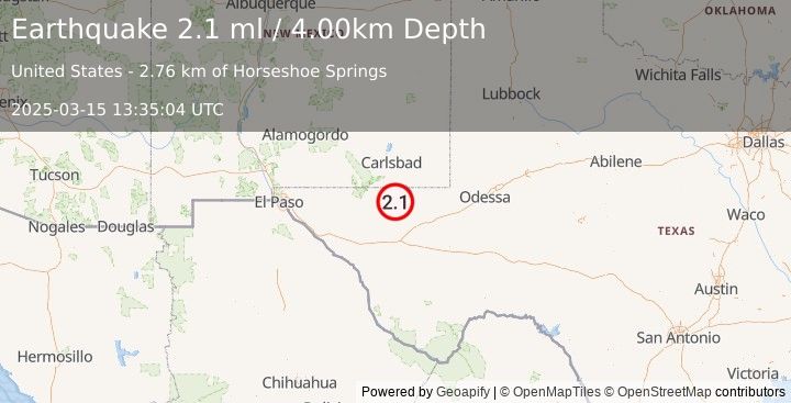 Earthquake WESTERN TEXAS (2.1 ml) (2025-03-15 13:35:04 UTC)