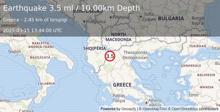 Earthquake GREECE (3.5 ml) (2025-03-15 13:44:00 UTC)