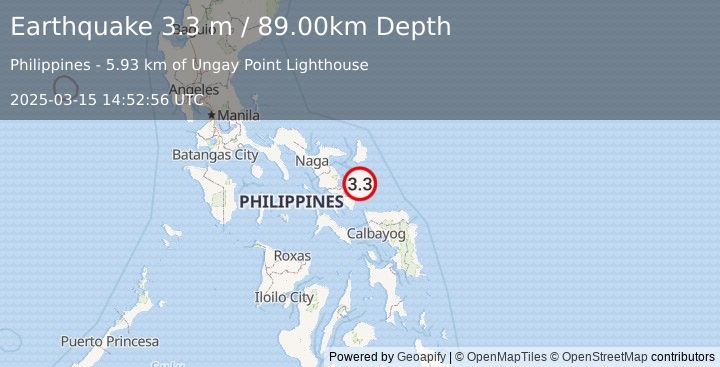 Earthquake CATANDUANES, PHILIPPINES (3.3 m) (2025-03-15 14:52:56 UTC)