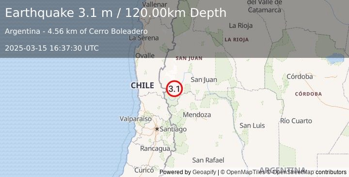 Earthquake SAN JUAN, ARGENTINA (3.1 ml) (2025-03-15 16:37:32 UTC)