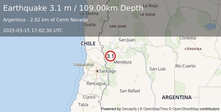 Earthquake MENDOZA, ARGENTINA (3.1 m) (2025-03-15 17:02:30 UTC)