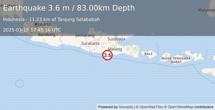 Earthquake JAVA, INDONESIA (3.6 m) (2025-03-15 17:45:16 UTC)